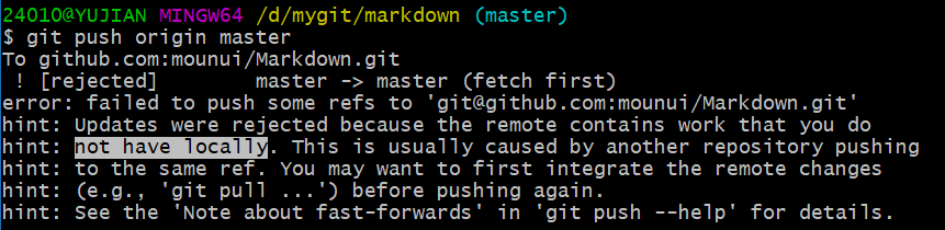 git push时提示rejected because the remote contains work that you do not have locally